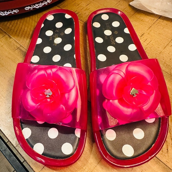 Kate Spade New York Pink Floral Polka Dot Black White Jelly Slide Slides size 8 - Picture 1 of 8